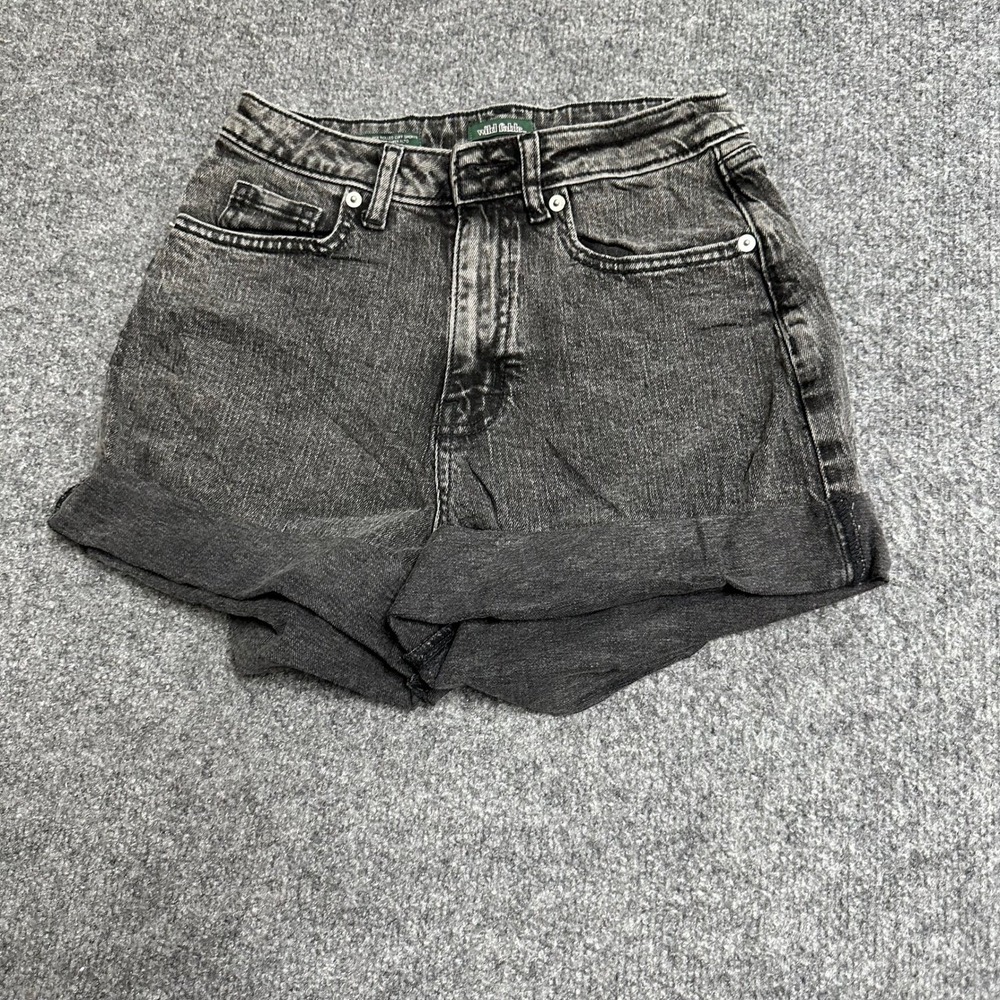 Wild Fable Denim Shorts Womens Size 00 Black Super High Rise Rolled Cuff Stretch